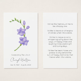 Enkel minnesgudstjänstkort för Freesia Visitkort