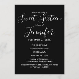 Enkel minsta svart vittypografi söta 16 inbjudningar