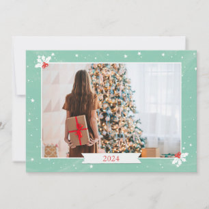 Enkel mintgrön God Jul-fotografi Anteckningskort