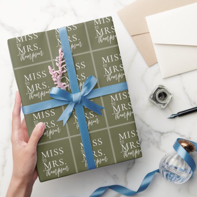 Enkel Miss till Mrs Green Sage Bröllopsdusch Presentpapper (Gifting)