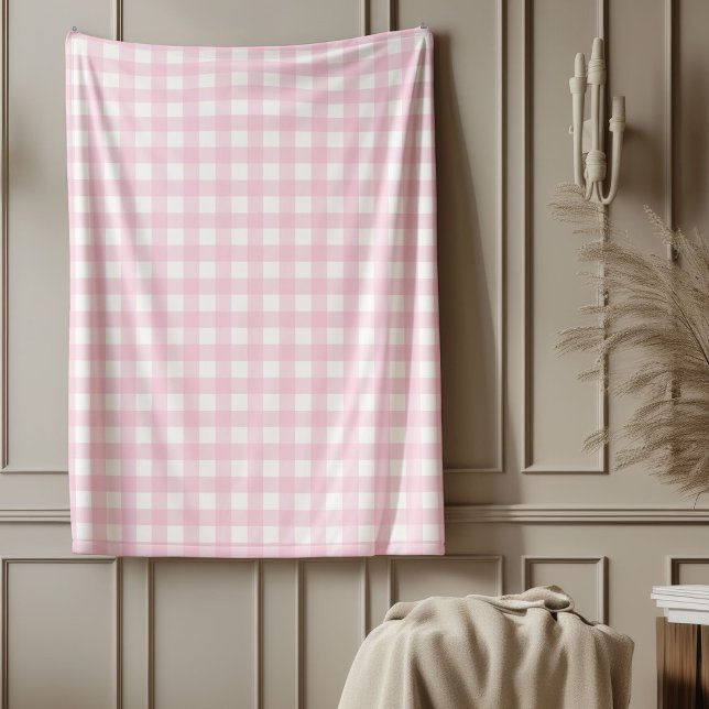 Enkel, mjuk Rosa-kontrollerad koppardekoration Fleecefilt (Simple Soft Pink Checkered Couch Bed Decor Fleece Blanket)