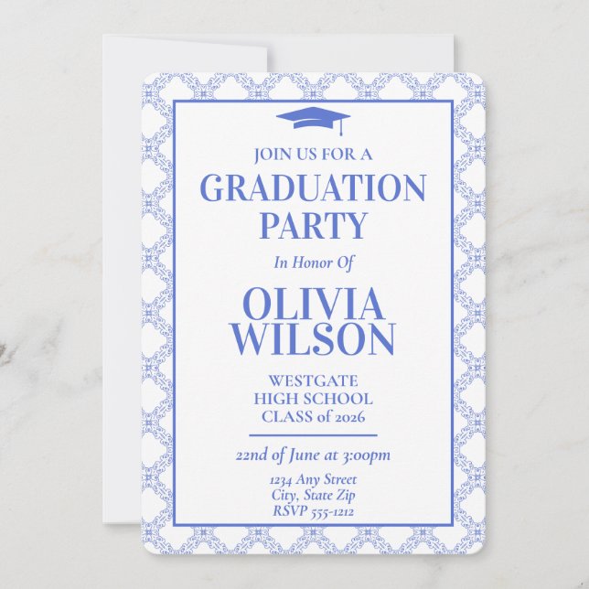 Enkel Modern 2026 Examenstårt Invitation Inbjudningar (Framsida)