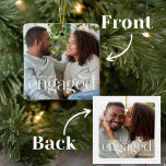 Enkel, modern, 2 foton redigerbar Färg Julafton Julgransprydnad Keramik<br><div class="desc">Skapa en personlig och snyggt med vårt Modern Engaged 2 Photos Julafton Ceramic Ornament. Med den här vackra minimalistdesignen kan du anpassa den förlovade övertäckningen till din önskade färger och se till att den passar perfekt till din färg-palett. Lägg till namn och datum för din förlovning för att fira denna...</div>