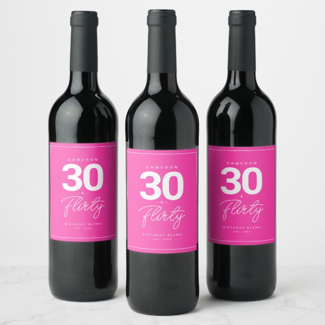 Enkel modern 30- och Vänd Personlig Neon-Rosa Vinflaska Etikett (Flaskor)