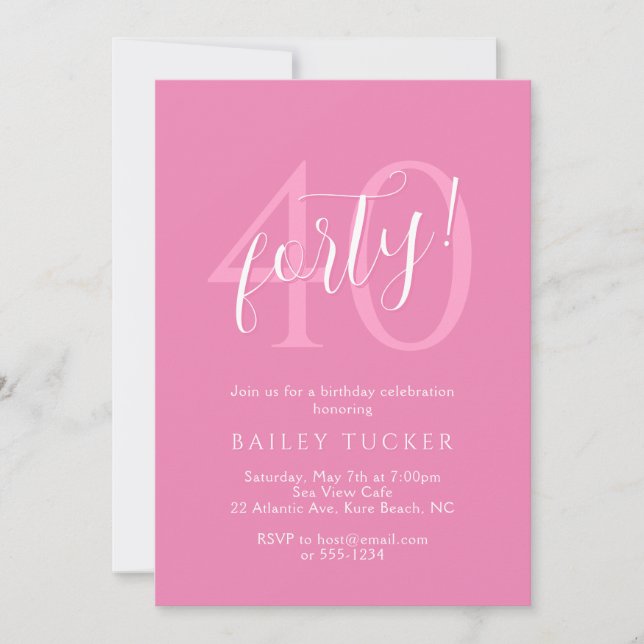 Enkel modern 40:e födelsedag Kvinnors Rosa Inbjudningar (Framsida)