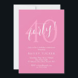 Enkel modern 40:e födelsedag Kvinnors Rosa Inbjudningar<br><div class="desc">Den här 40:e födelsedagsinbjudan innehåller ett fet "fyrtio" i ett modernt handskript. Klicka på anpassningsknappen om du vill ha mer flexibilitet när du ändrar texten! Det finns variationer i denna utformning, ytterligare färg och samordnade produkter i vår butik, zazzle.com/store/doodlelulu. Kontakta oss om du behöver den här designen för en specifik...</div>