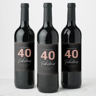 Enkel Modern 40 & Fabulous Personlig Vin Labe Vinflaska Etikett
