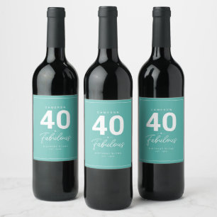 Enkel Modern 40 & Fabulous Personlig Vin Labe Vinflaska Etikett