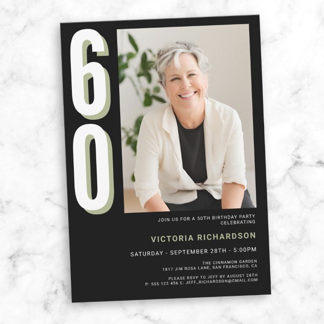 Enkel modern 60:e födelsedag inbjudningar (Simple Modern Custom Photo 60th Birthday Invitation)
