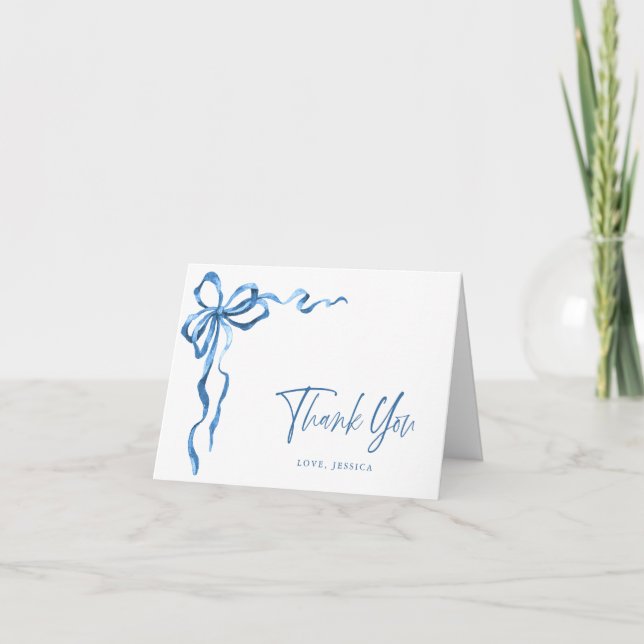 Enkel Modern Akvarell Blå Handritad Slinga Tack Kort (Framsida)