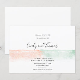 Enkel modern Apricot och Grönt Watercolor Stänk Inbjudningar