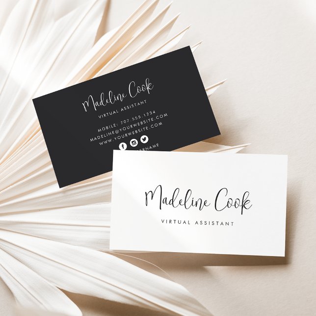 Enkel modern Ash Black Calligraphy Social Media Visitkort (Skapare uppladdad)