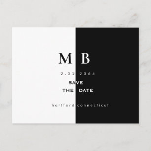 Enkel Modern B/W Monogram Bröllop spara datum Meddelande Vykort
