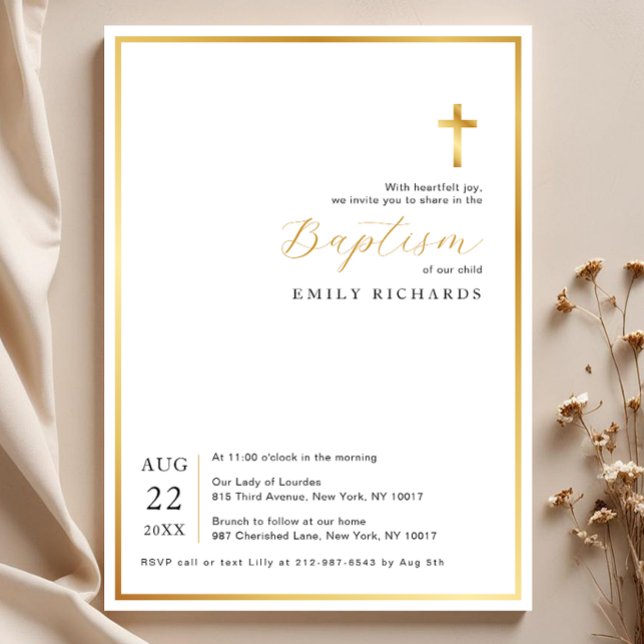 Enkel Modern Baptism-inbjudan till Guld Kor Inbjudningar (Minimalist Baptism Invitation)