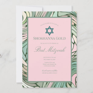 Enkel Modern Bar Mitzvah Rosa och Grön Inbjudningar