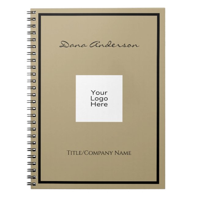 Enkel modern bärbar dator med svart och Tan Spiral Anteckningsbok (Framsidan)