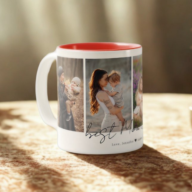 Enkel Modern Bästa Mamma någonsin - 4 fotokollage Två-Tonad Mugg (Skapare uppladdad)