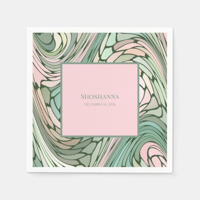 Enkel modern Bat mitzvah Rosa och Grönt Pappersservett (Framsidan)