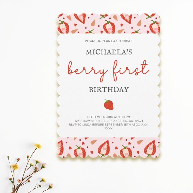 Enkel modern berry första födelsedag inbjudningar (Skapare uppladdad)