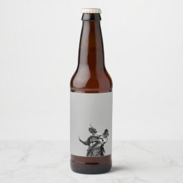 Enkel, modern bild av fiskmås ovanpå statyn ölflaska etikett