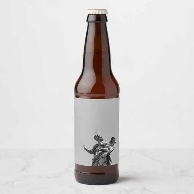 Enkel, modern bild av fiskmås ovanpå statyn ölflaska etikett (Framsida)