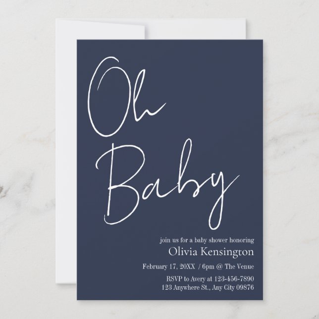 Enkel, modern, blå babystövel i Baby Inbjudningar (Framsida)