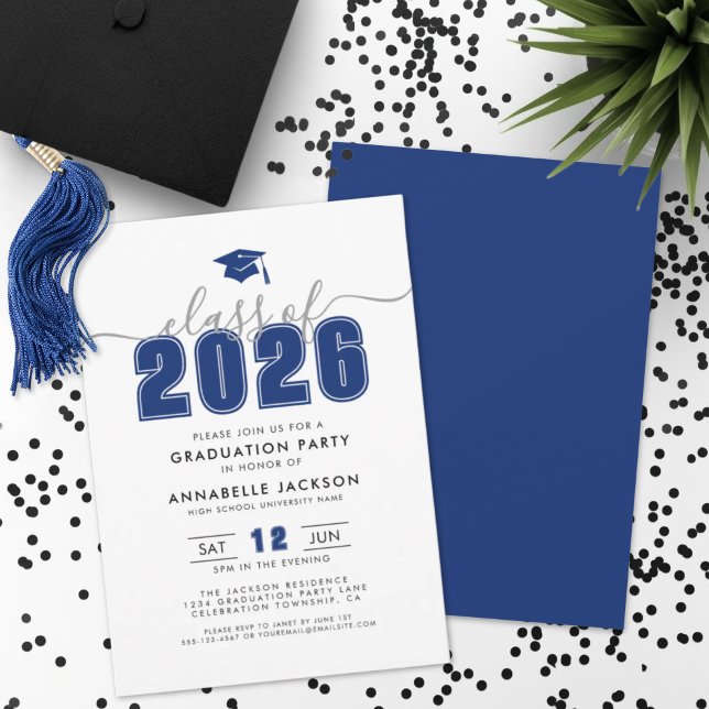Enkel Modern Blå Examenfest Inbjudningar (Simple Modern Blue Graduation Party Invitation)
