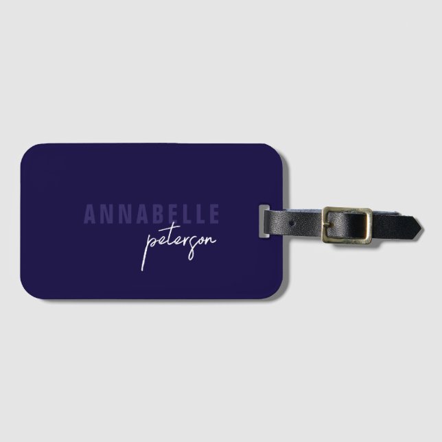 Enkel modern, blå, minimalistisk Personlig Bagagebricka (Framsida horisontal)