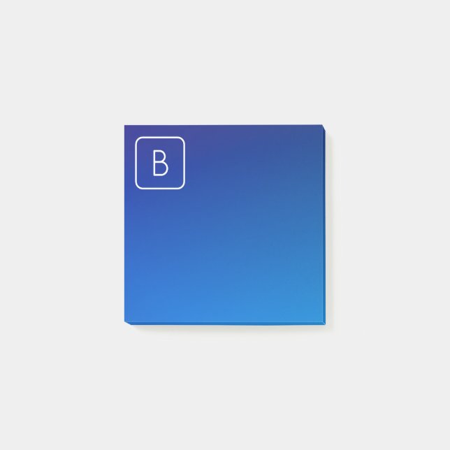 Enkel Modern Blå Ombre Gradient & Monogram Post-it Block (Framsida)