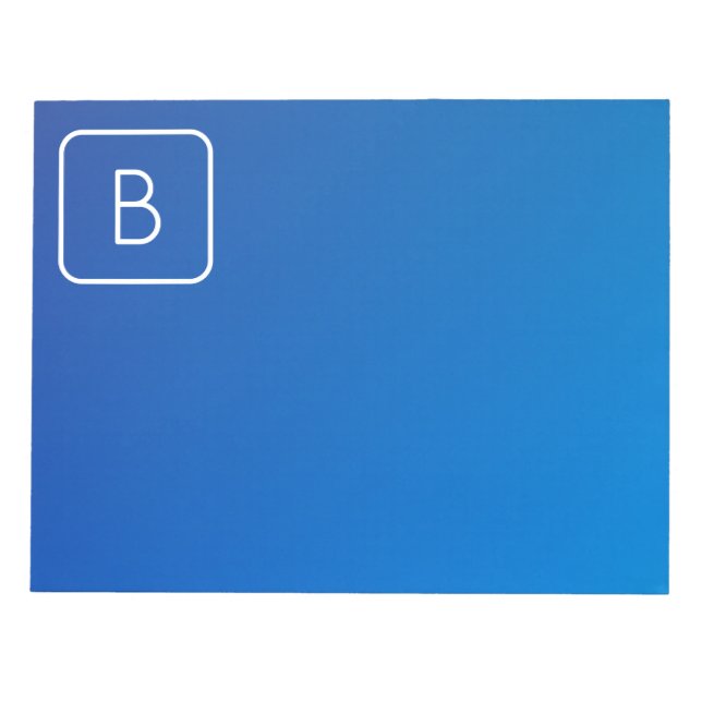 Enkel, modern, blå, övertoning och monogram anteckningsblock (Framsida)