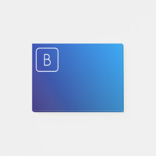 Enkel, modern, blå, övertoning och monogram post-it block