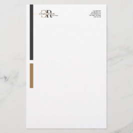 Enkel Modern Black Guld Monogram Brevpapper