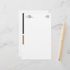 Enkel Modern Black Guld Monogram Brevpapper