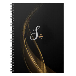 Enkel Modern Black & Guld Monogram-skript Namn Anteckningsbok