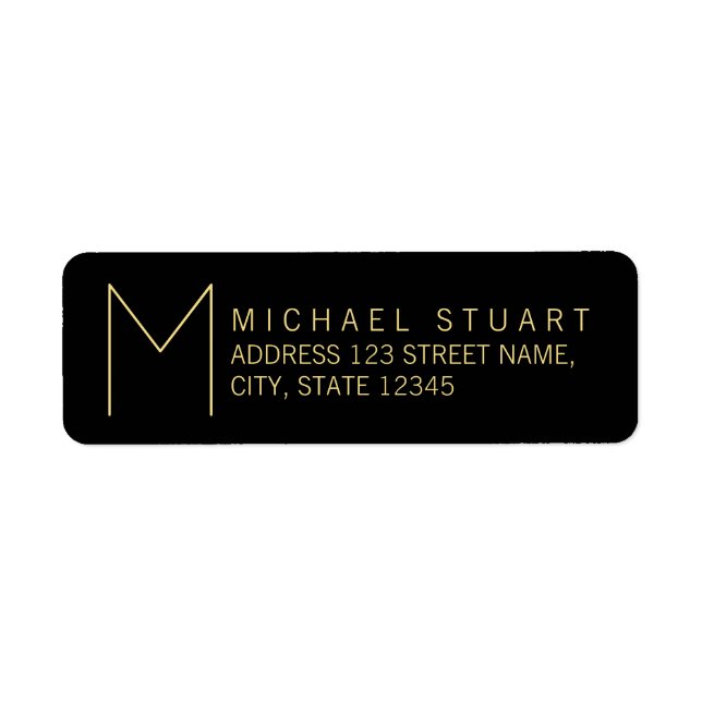 Enkel Modern Black och Guld Monogram Returadress Etikett (Framsidan)
