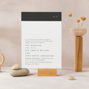 Enkel Modern Black Rand Monogram Bröllop Inbjudningar
