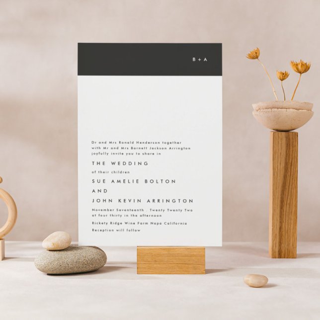 Enkel Modern Black Rand Monogram Bröllop Inbjudningar (Skapare uppladdad)