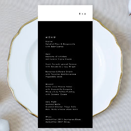 Enkel Modern Black Rand Monogram Bröllop Menu Meny