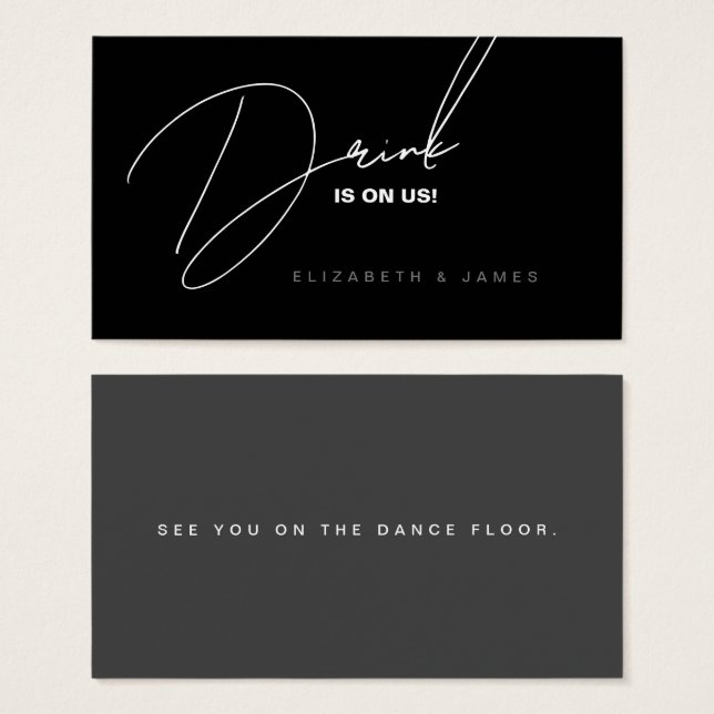 Enkel Modern Black & White Bröllop Drink Biljett (Framsida & baksida)