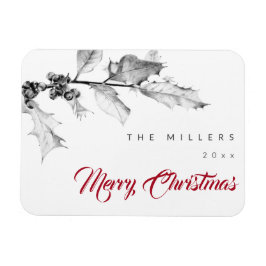 Enkel Modern Black White Holly Teckning jul Magnet