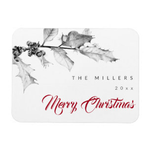 Enkel Modern Black White Holly Teckning jul Magnet