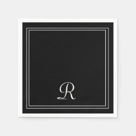 Enkel Modern Black & White Rand Monogram Party Pappersservett