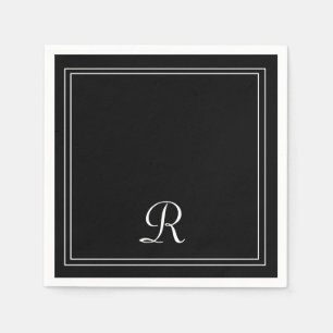 Enkel Modern Black & White Rand Monogram Party Pappersservett