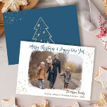 Enkel Modern Blått julfoto Guld Glitter Julkort<br><div class="desc">Simulerat Modern Blue Guld Glitter-julkort för fotoutfoto Helgdag</div>