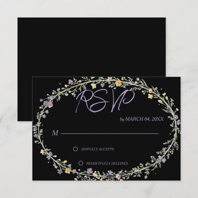 Enkel Modern Blommig Klassisk Bröllops-RSVP OSA Kort (Fram/baksida)