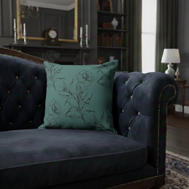 Enkel modern Blommigt Boho Mönster Dusty Teal Kudde (Skapare uppladdad)