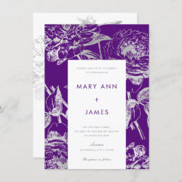 Enkel modern Blommigt Bröllop Silver Lila Inbjudningar