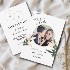 Enkel Modern Blommigt Photo Bröllop spara datum