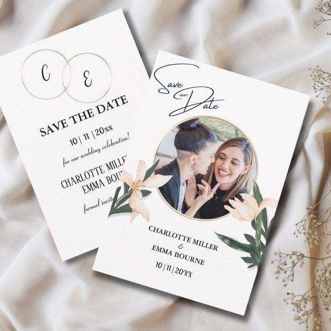 Enkel Modern Blommigt Photo Bröllop spara datum (Skapare uppladdad)