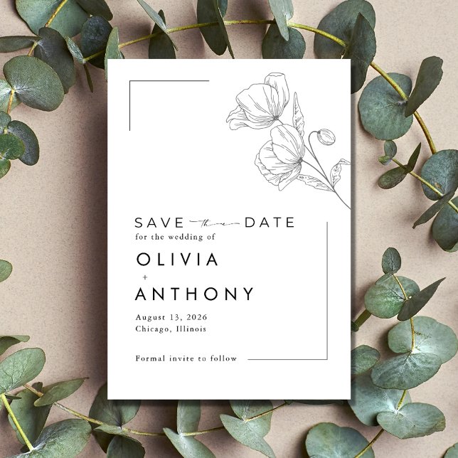 Enkel Modern Blommigt Photo Bröllop Spara Datumet (Simple Modern Floral Photo Wedding Save The Date)
